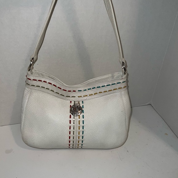 Brighton Pebbled Leather Shoulder Handbag Magnetic Closure Medium Woven Design - Picture 3 of 10